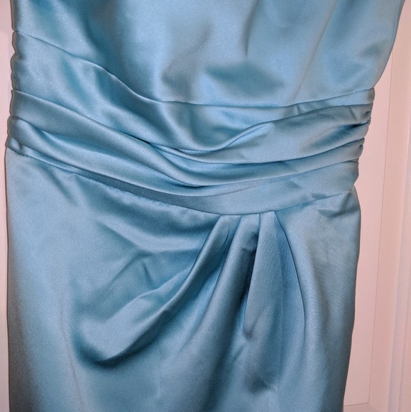 Davids Bridal OneShoulder Ocean Blue Satin Dress - Picture 4 of 4